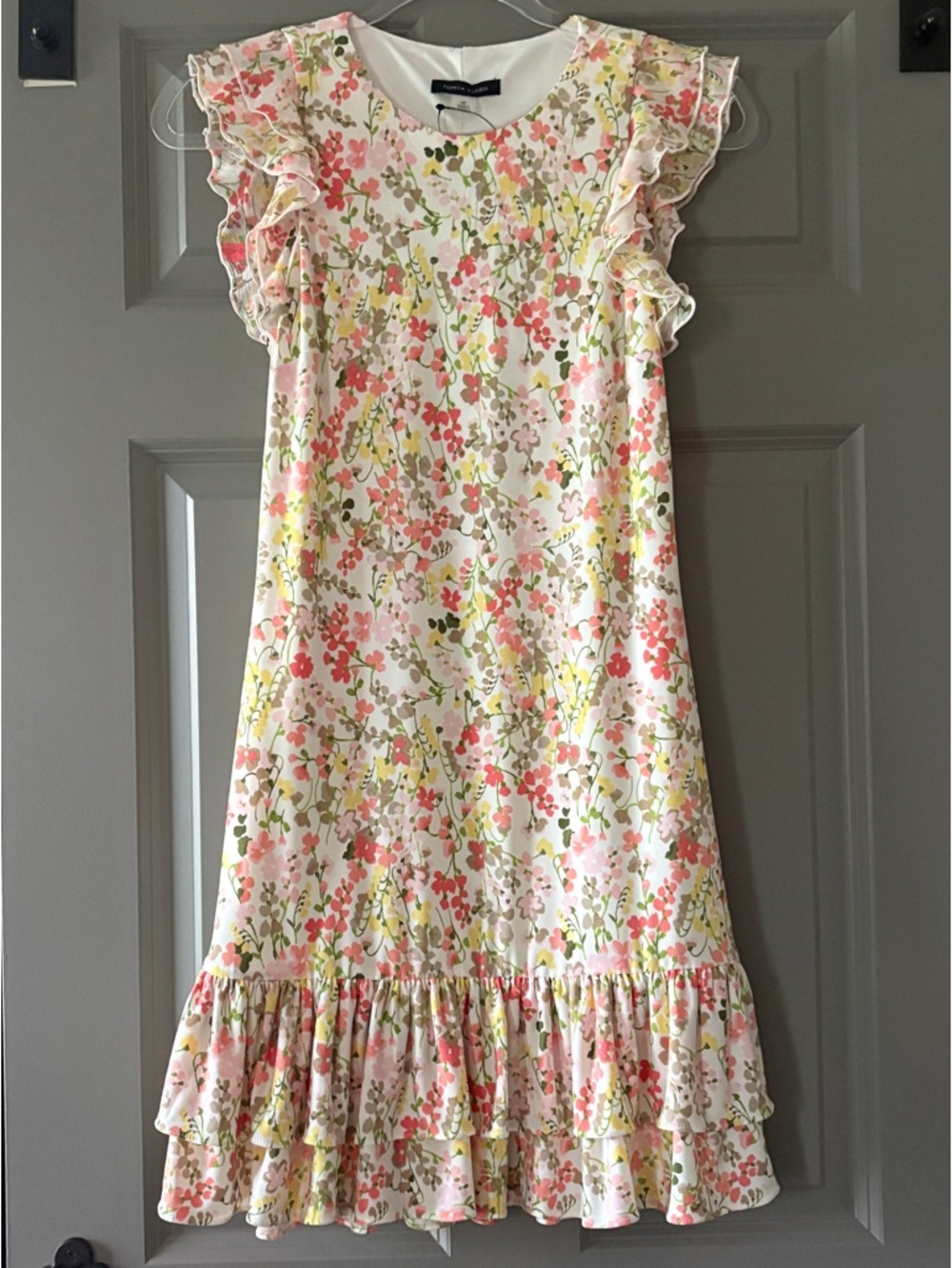 Women’s 2P Tommy Hilfiger Pink and Green Floral Ruffle Dress